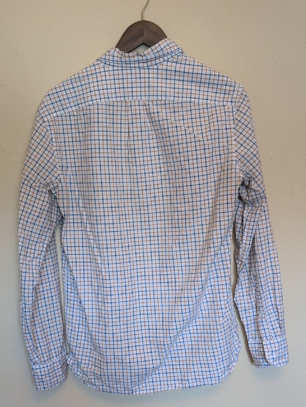 J. Crew White Shirt with Blue & Tan Windowpane Plaid - Slim Small - Picture 3 of 3